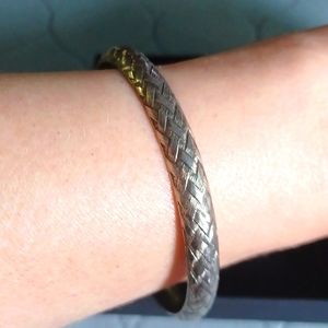 Vintage Basketweave Silver Bangle Bracelet